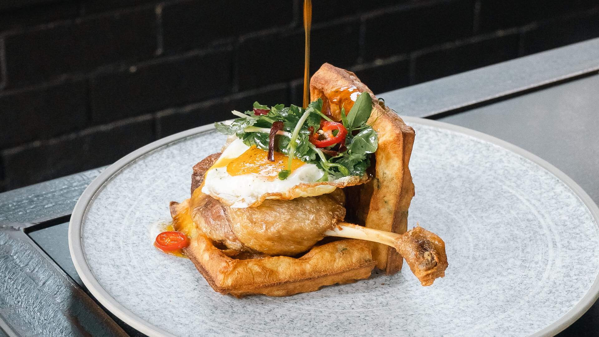 waffles and fried chicken at Code Black Brunswick - home to the best melbourne breakfast