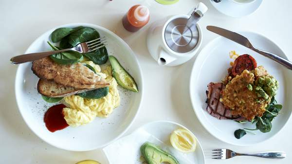 scrambled eggs and corn fritters in Surry Hills