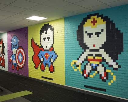 This Legend Spruced Up His Workplace with an 8-Bit Superhero Post-It Mural 