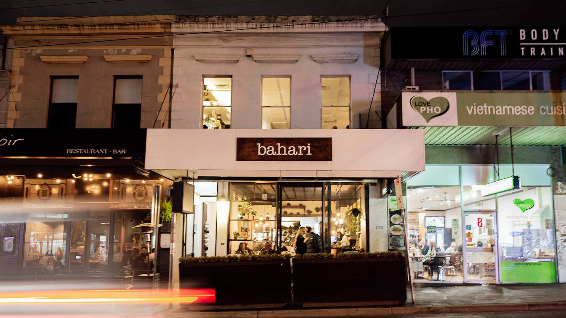 Exterior shot of Bahari Greek restaurant in Melbourne