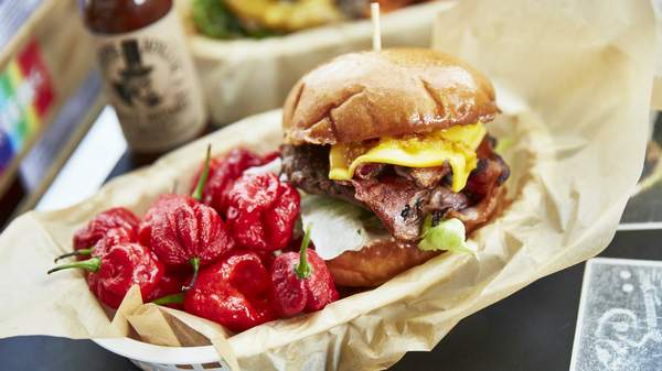 Bonditony's burger with grilled peppers - home to some of the best burgers in sydney