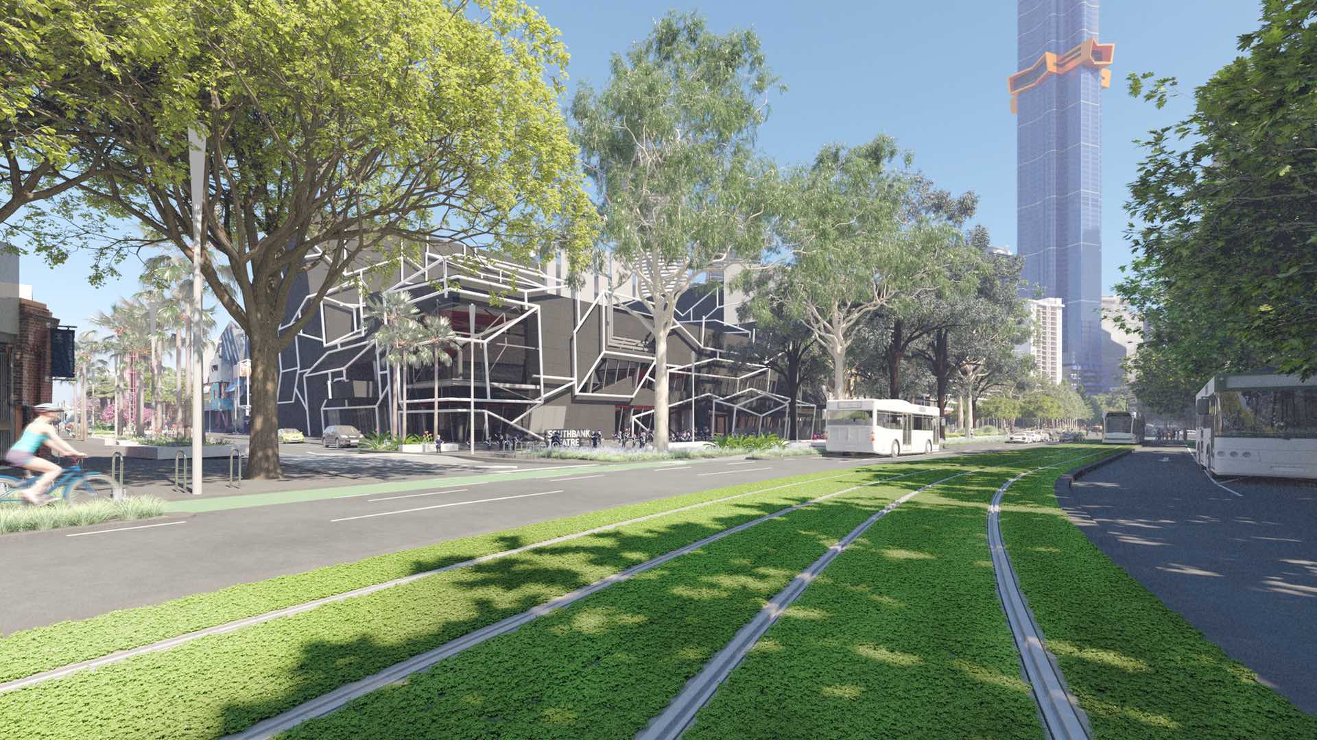 Southbank Boulevard's Green Makeover Has Begun with the Installation of Plant-Covered Tram Tracks