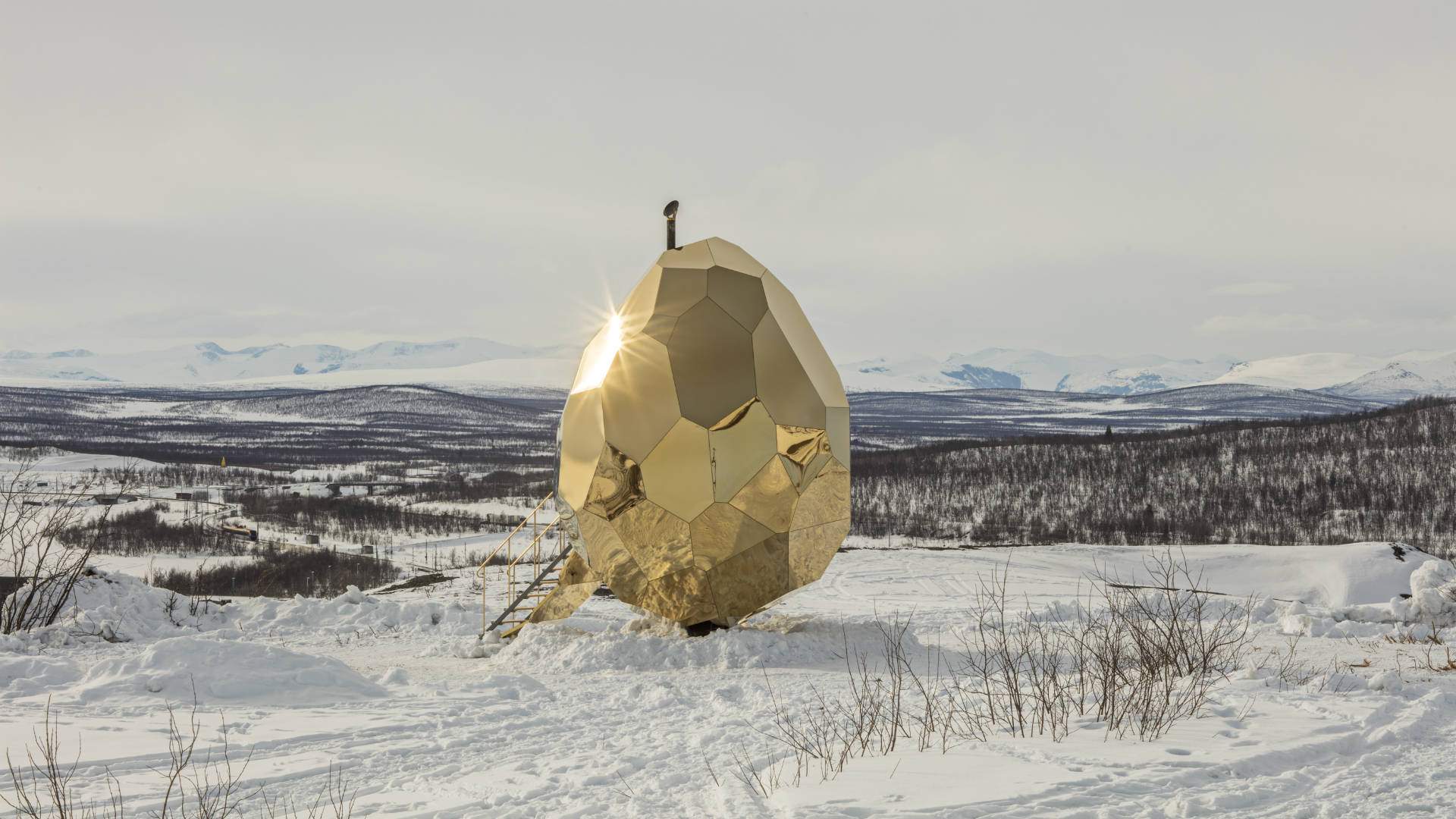 Sweden's Golden Egg-Shaped Sauna Is On the Move