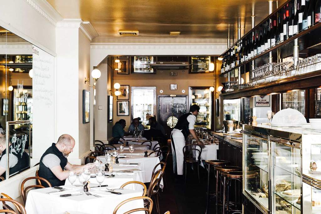 the long and narrow dining room at France-Soir - one of the best restaurants in Melbourne