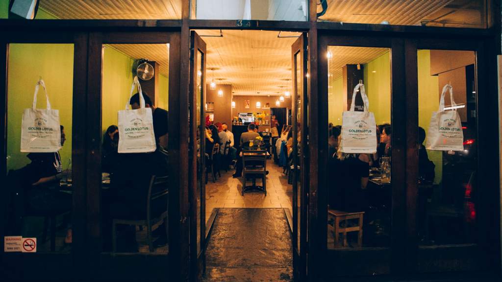 the front door of Golden Lotus in Newtown — one of the best vegan restaurants in Sydney and one of the best BYO restaurants in Sydney.