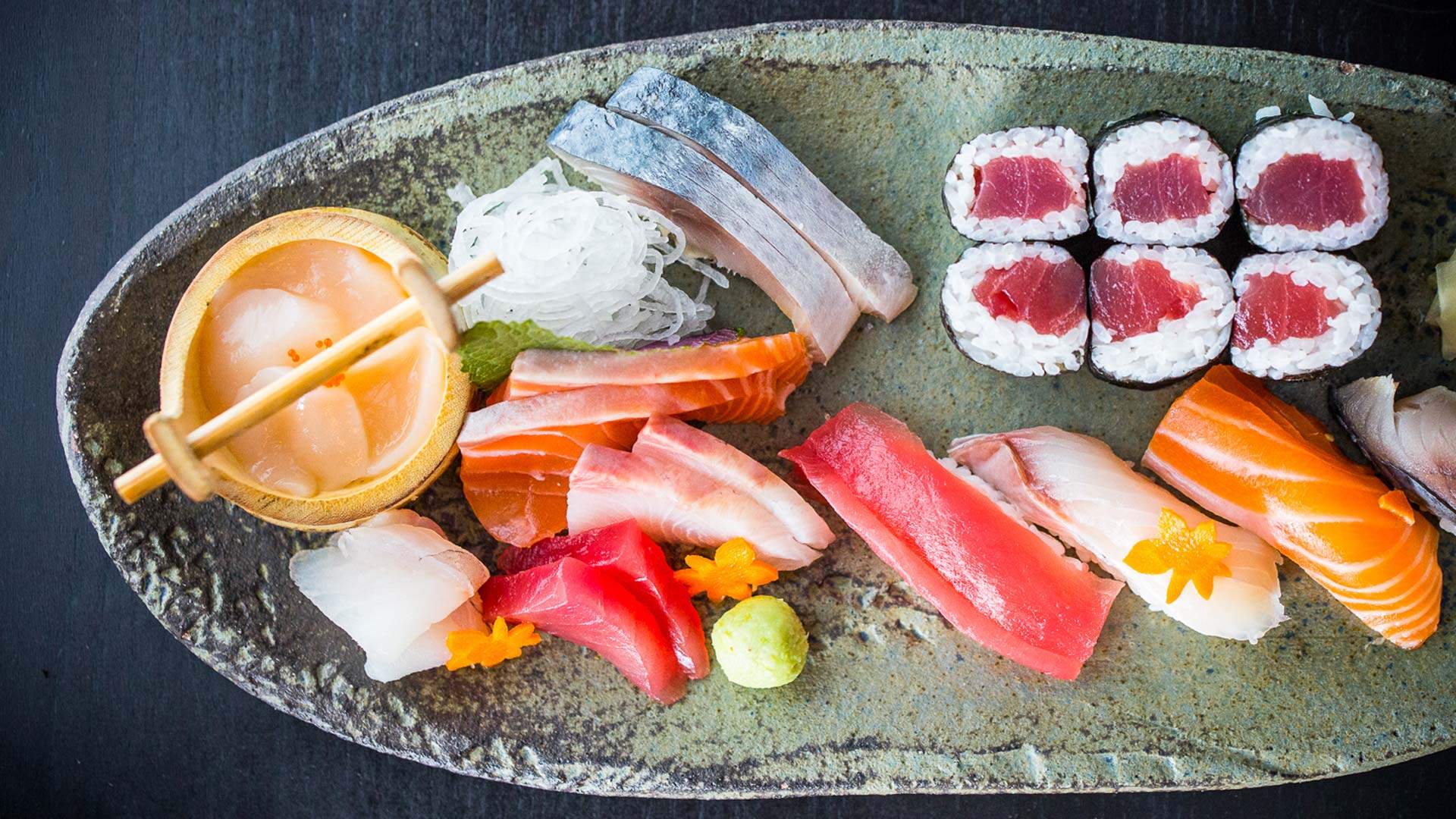 Plate of sashimi and sushi