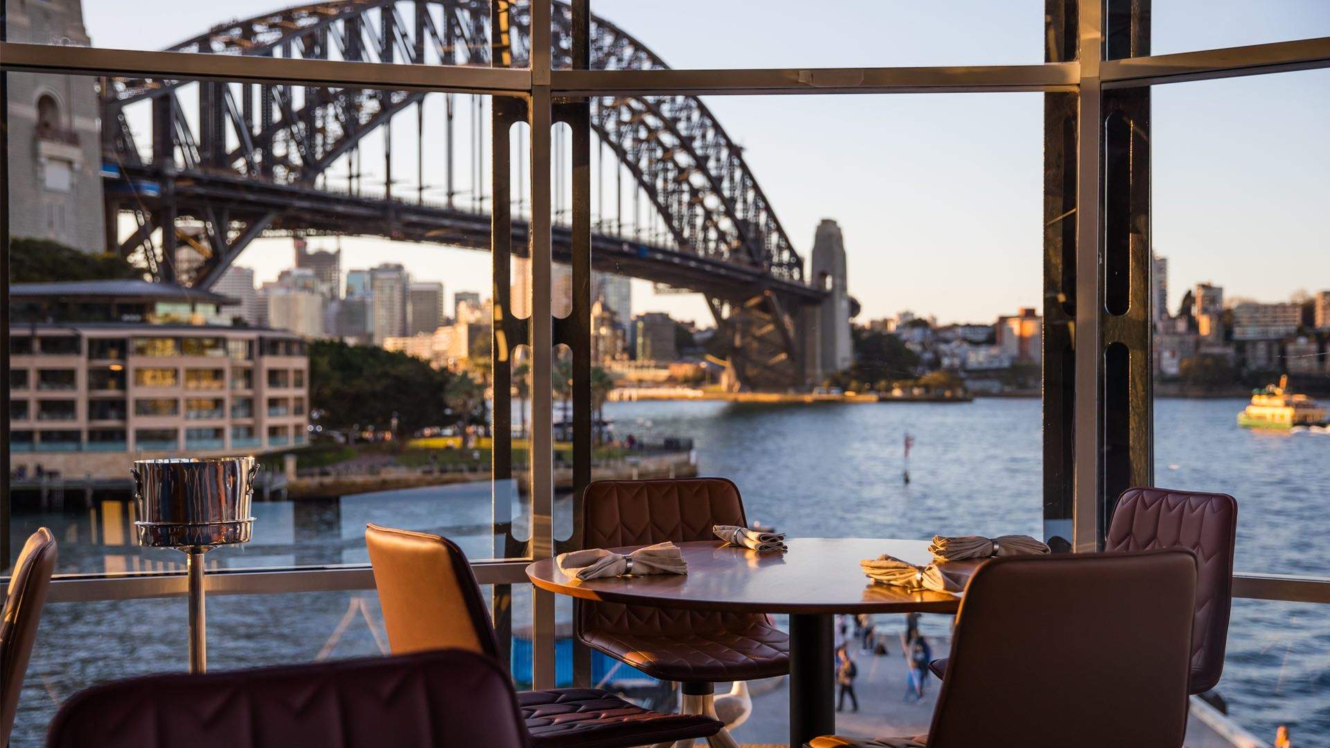 the private dining room at Quay Restaurant, with views of the Sydney Harbour Bridge - the best private dining room in Sydney