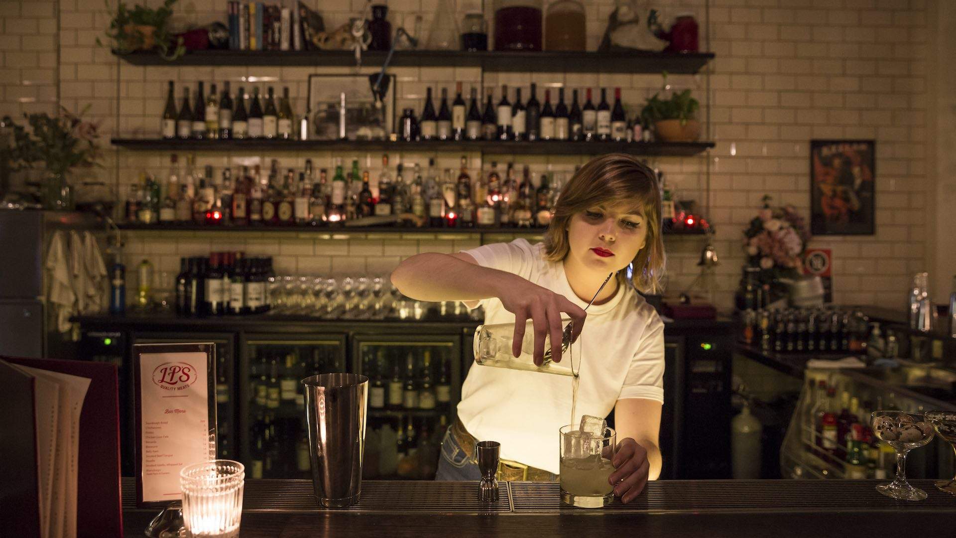 Bartender mixing drinks at LP's Quality Meats, Chippendale