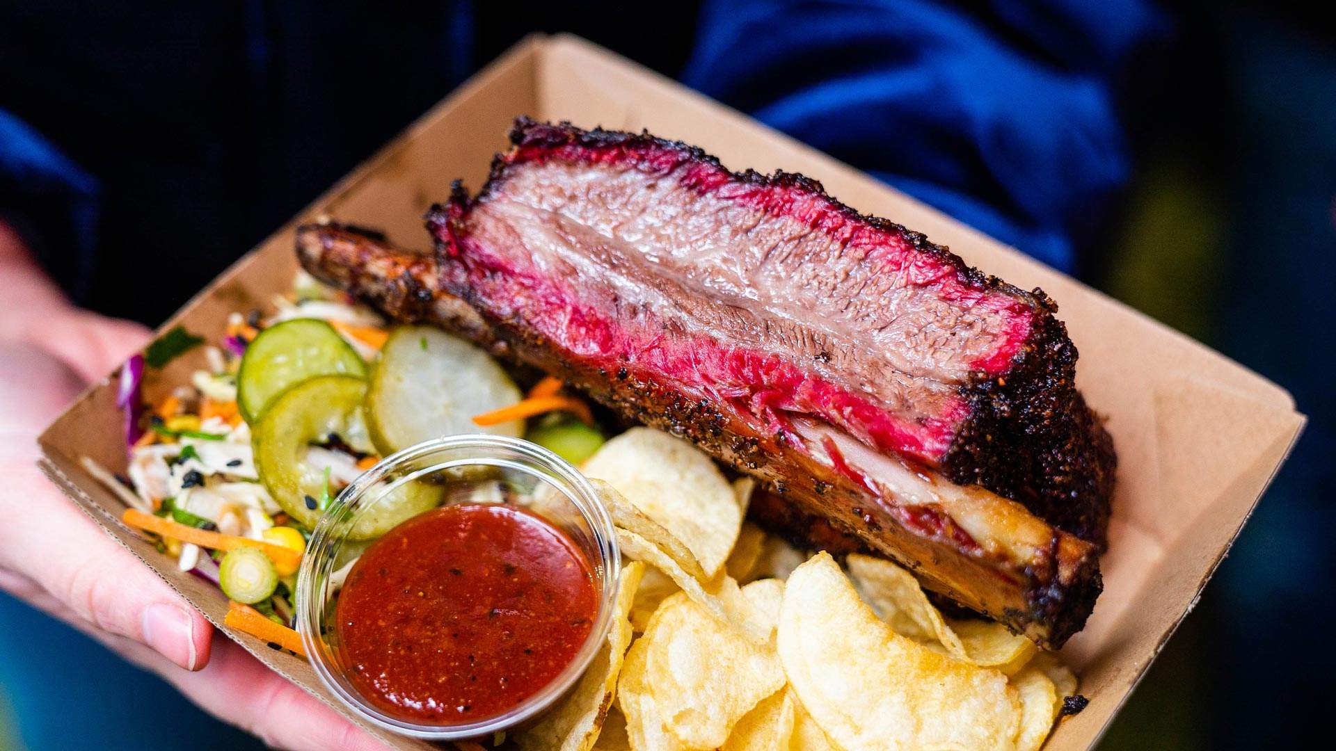 Beef brisket, pickles and slaw from BlackBear BBQ in Sydney