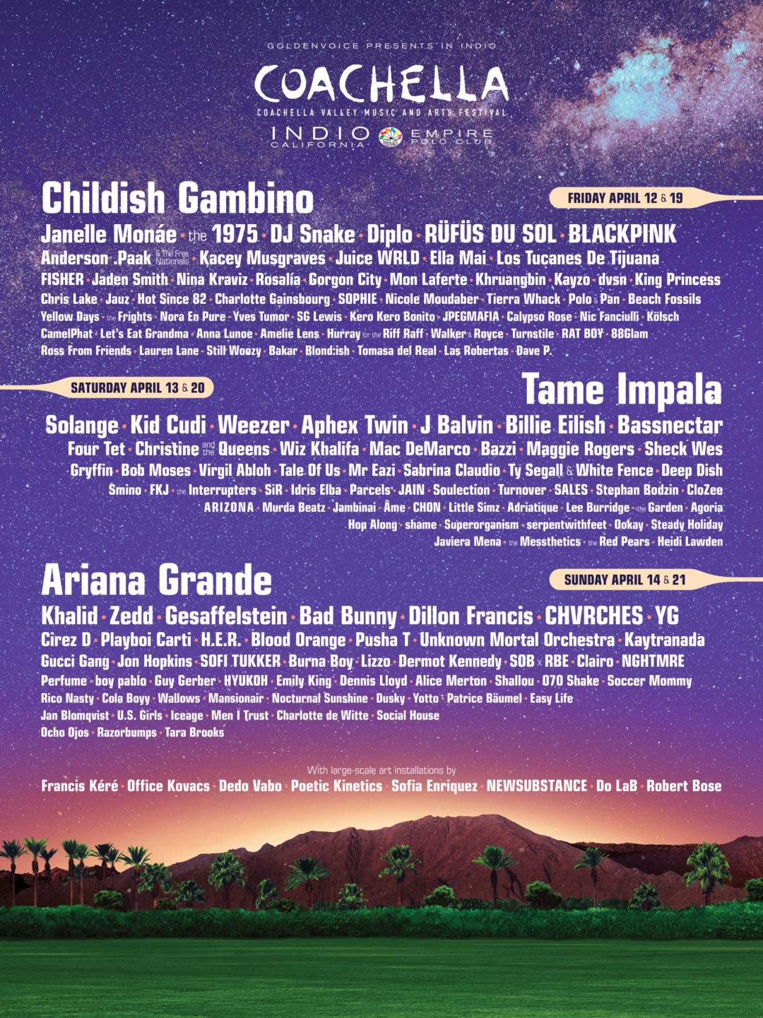 Tame Impala and Childish Gambino Lead Coachella's Huge 2019 Lineup