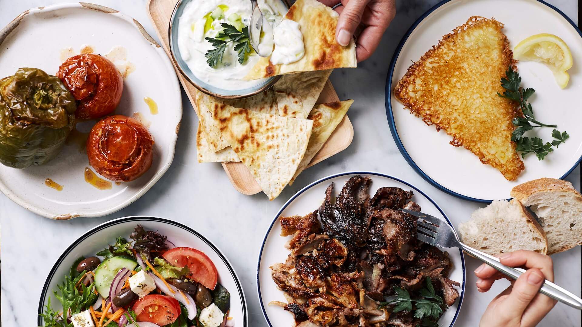 mezze platters at Stalactites - Greek restaurant in Melbourne.