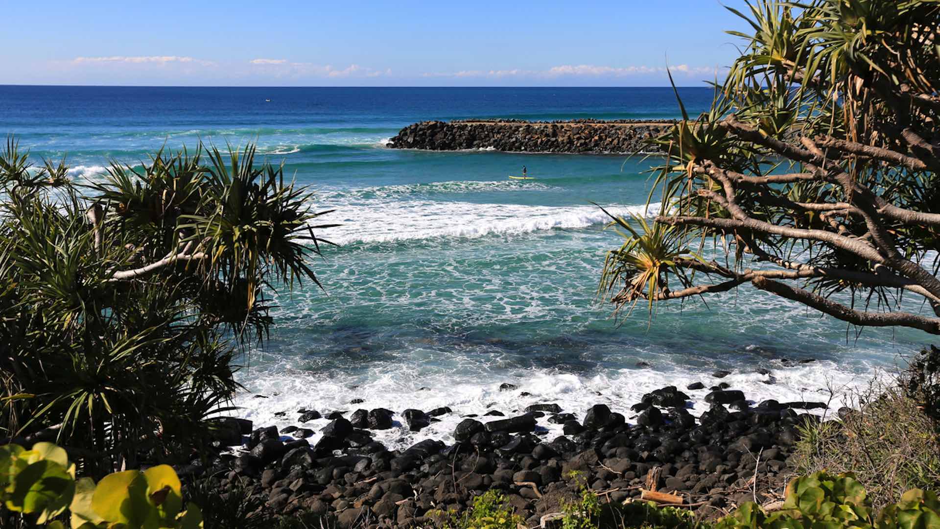 Looking south from Burleigh Head National Park towards Palm Beach on the Gold Coast of QLD. The photo was taken from a lookout on the headland walk - a leisurely 2km stroll that winds along the coast and up over the head. The inlet in the foreground is where Tallebudgera Creek meets the ocean, and is a renowned surf spot when conditions are right.