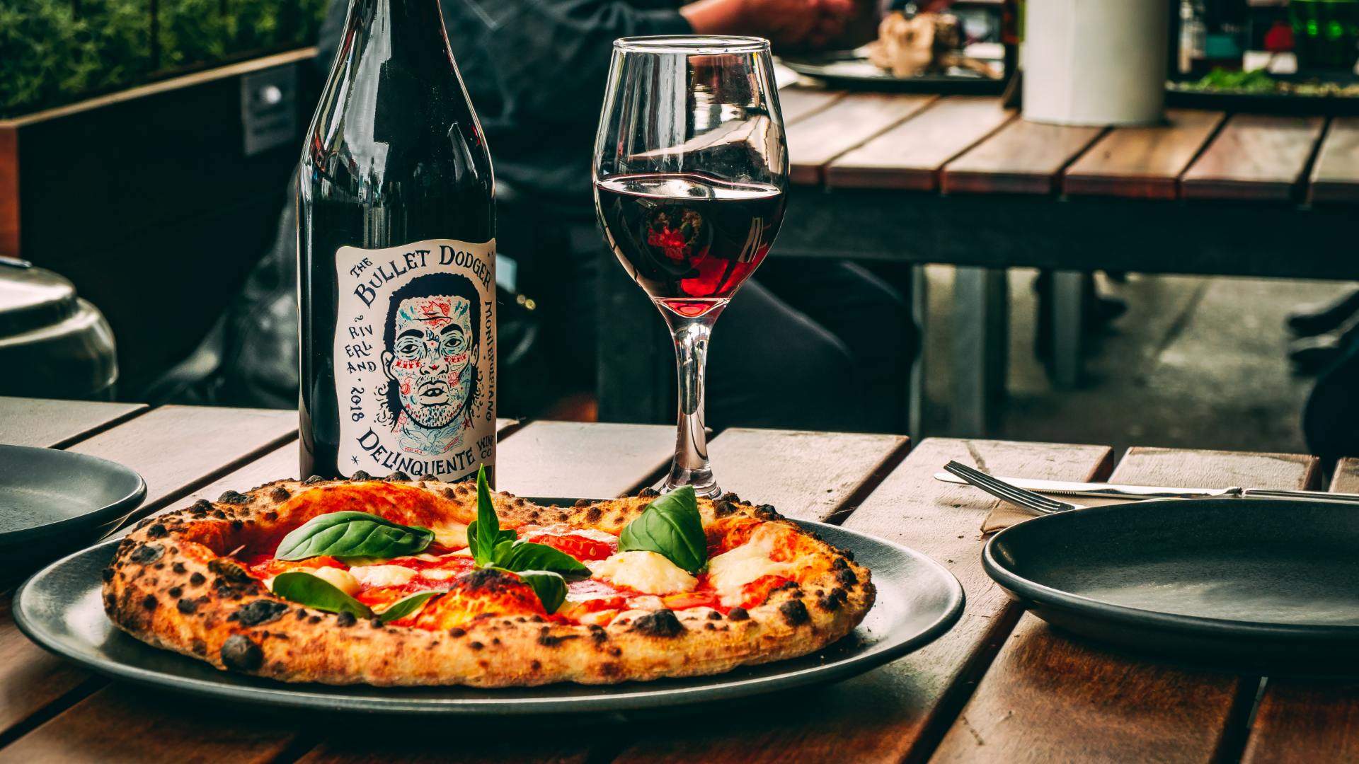wine and pizza from Red Sparrow Pizza in Collingwood, melbourne