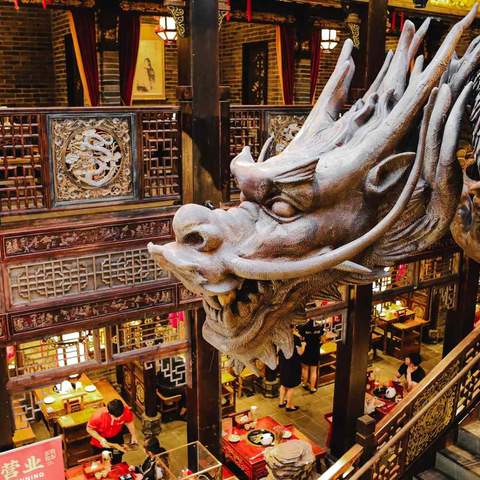 a large dragon sculpture at at Panda Hot Pot - one of the best hot pots in Melbourne. Lunar New year Melbourne.