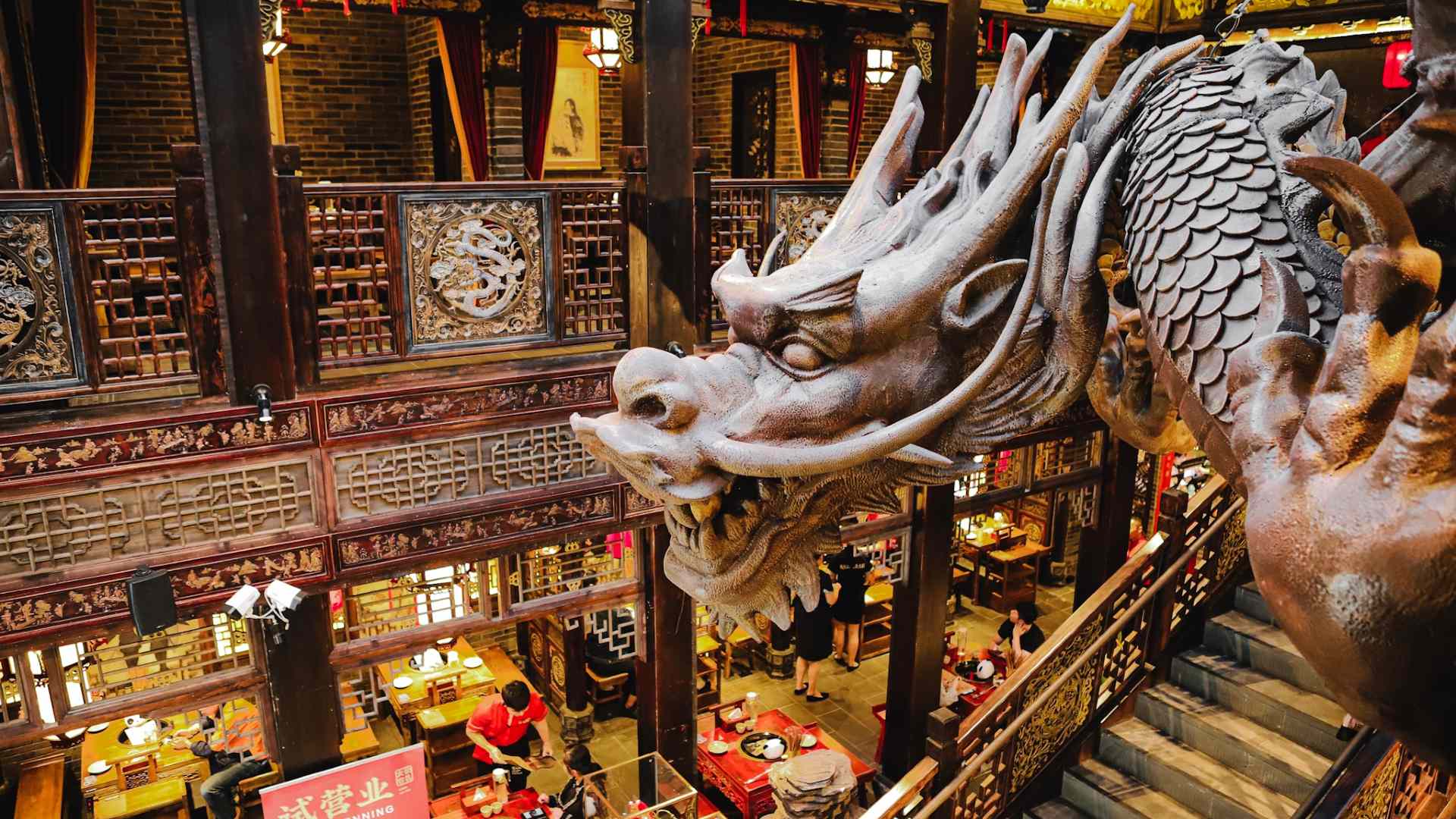 a large dragon sculpture at at Panda Hot Pot - one of the best hot pots in Melbourne. Lunar New year Melbourne.