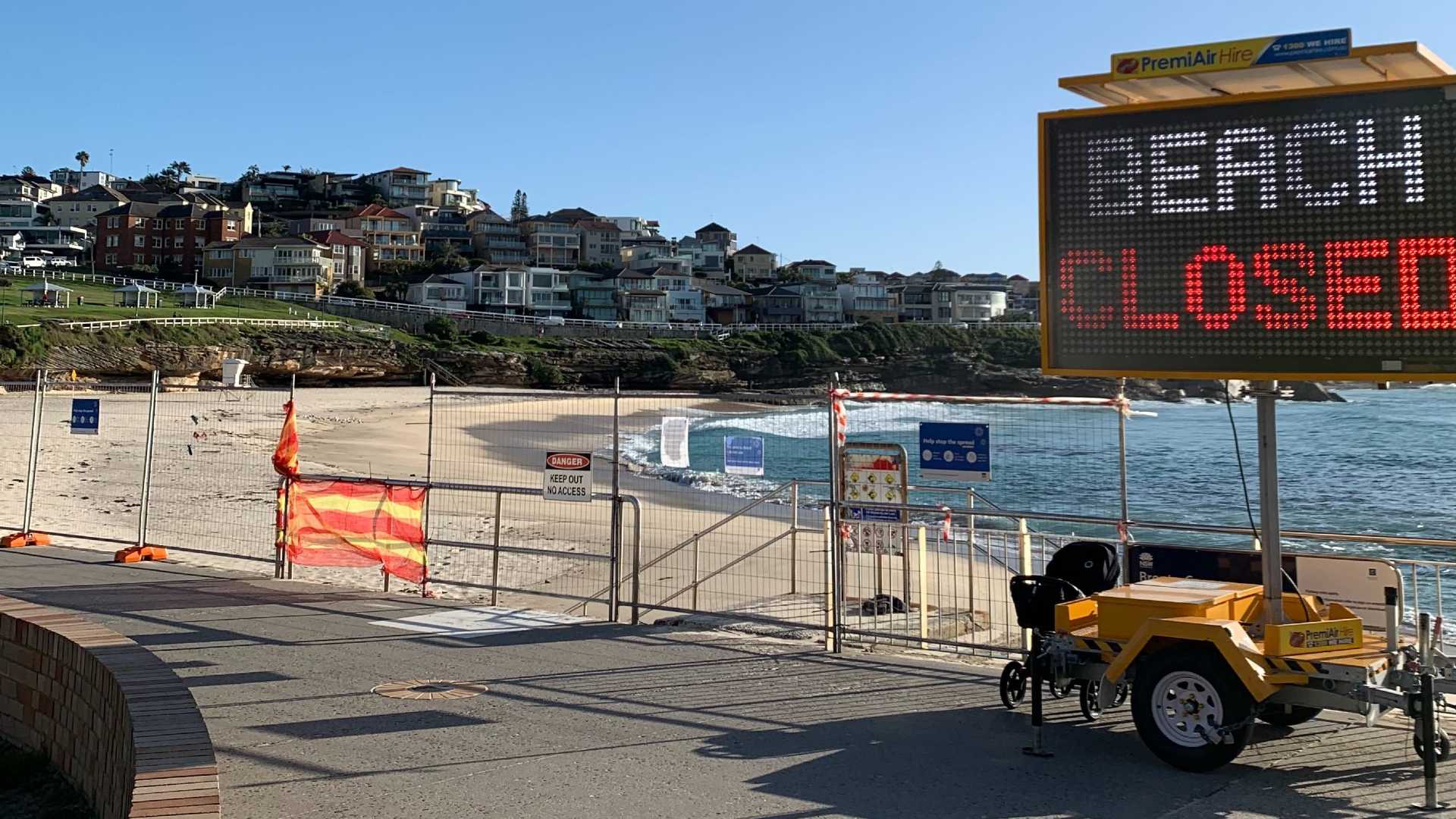 Bronte Beach with a closed sign