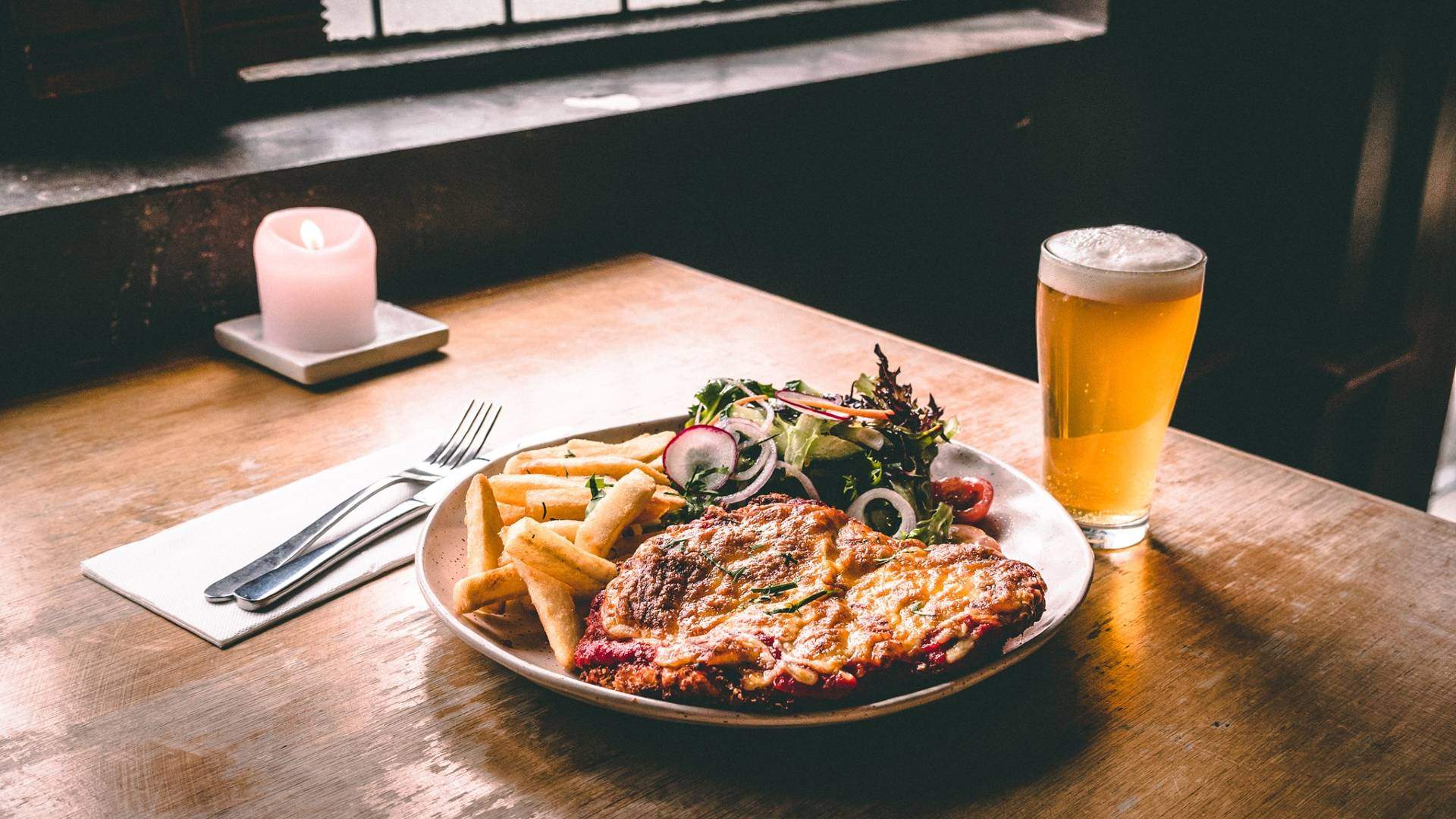 A chicken parma and a pint at The Edinburgh Castle - one of the best pubs in Melbourne