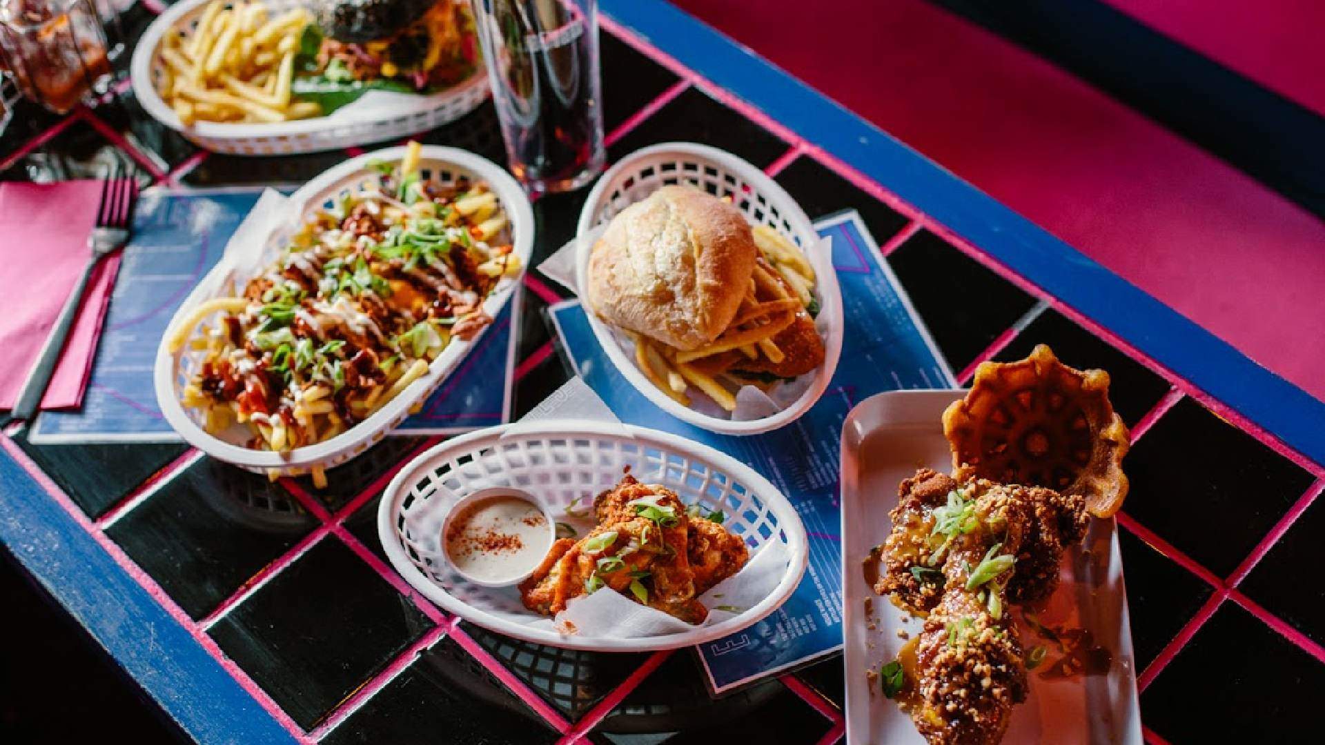 A table full of vegan eats at Evies Diner in Fitzroy - near Smith Street