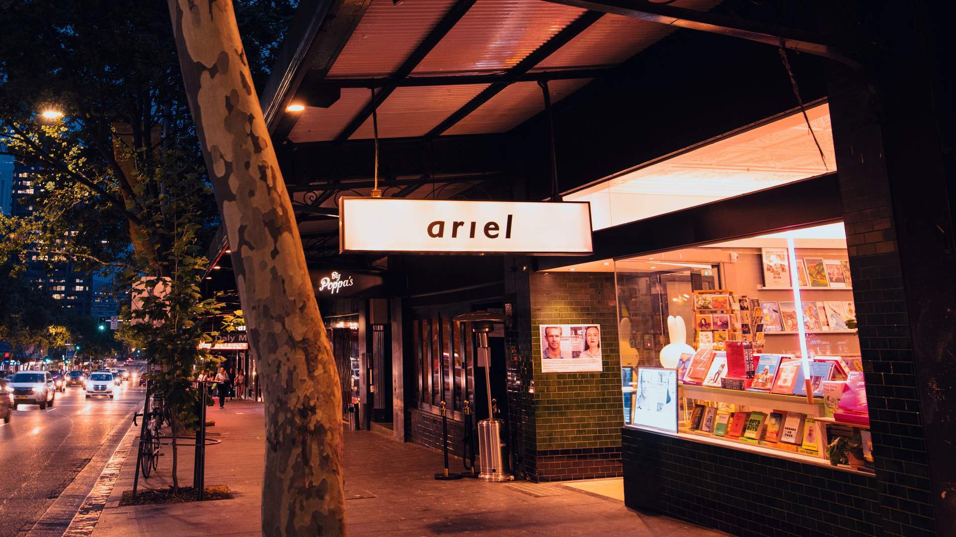 Street view of Ariel Booksellers on Oxford Street, Darlinghurst.