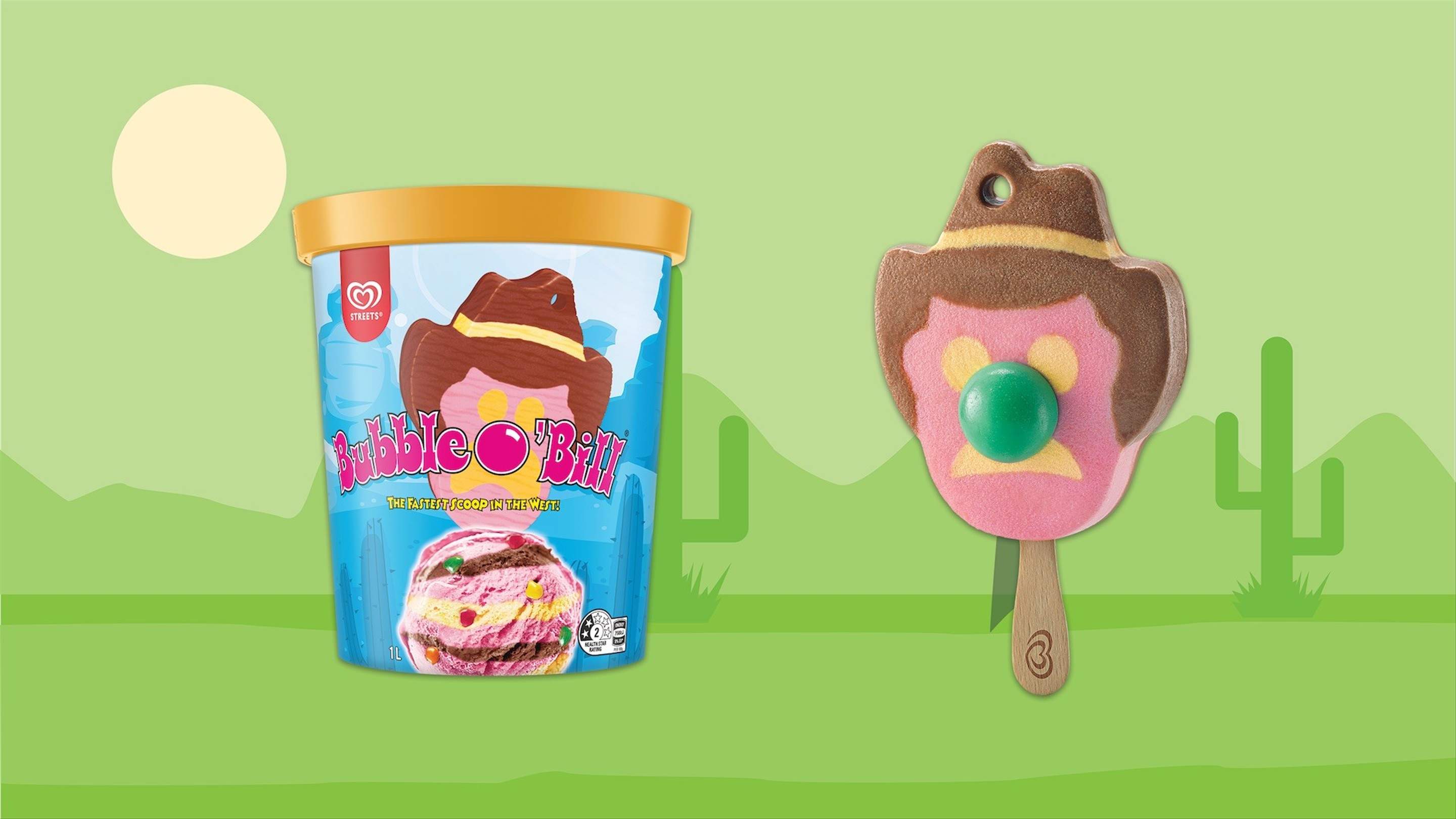 Tubs of Rainbow Paddle Pop and Bubble O