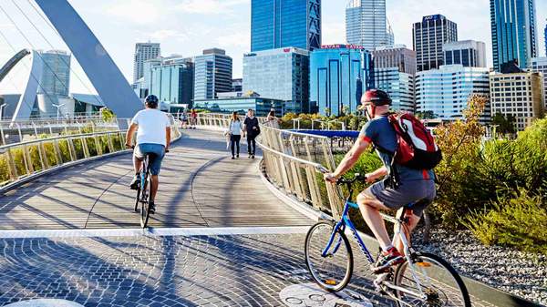 Cyclists at Elizabeth Quay, Perth