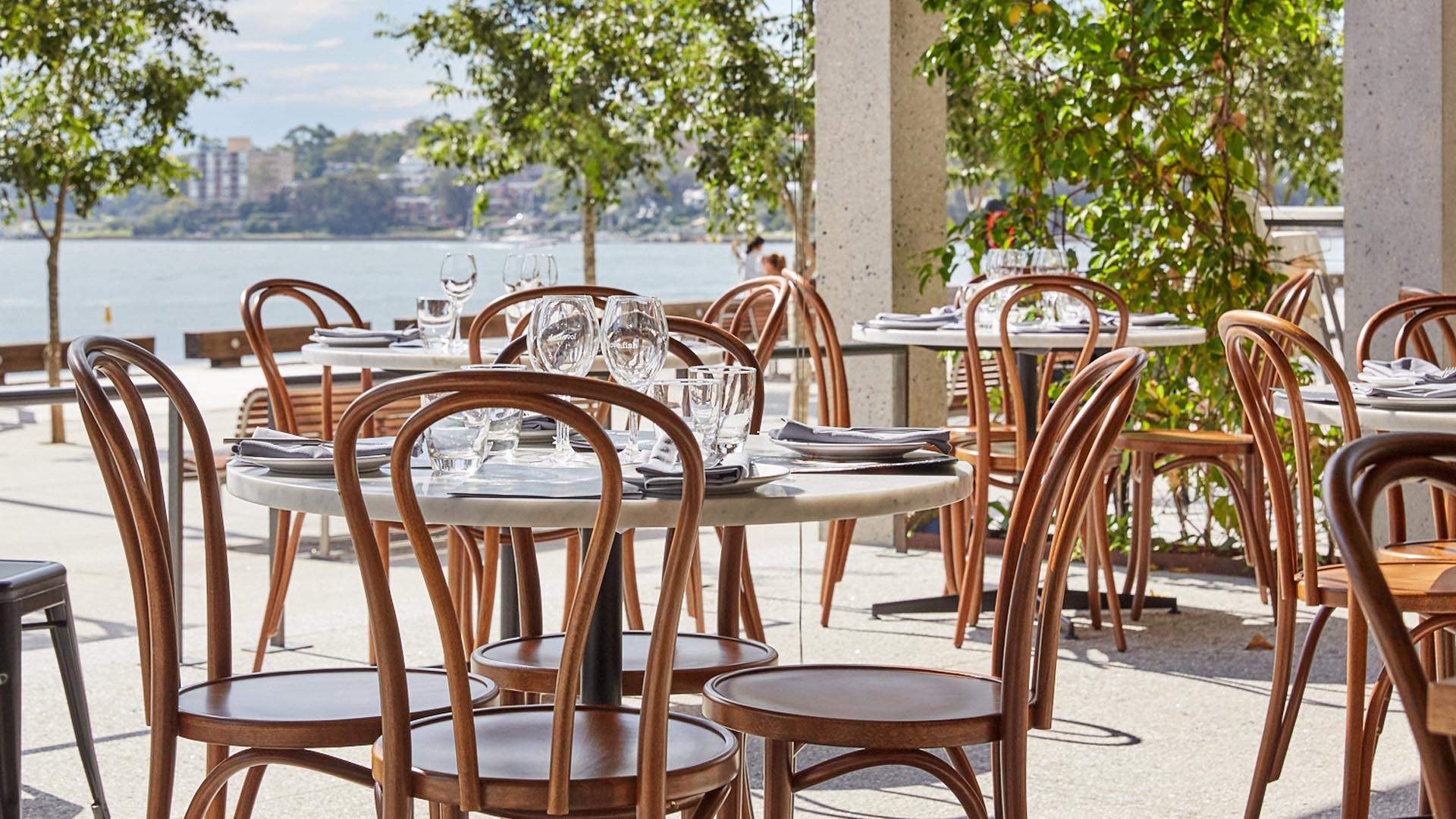Outdoor dining at Love Fish - a seafood restaurant in Sydney.