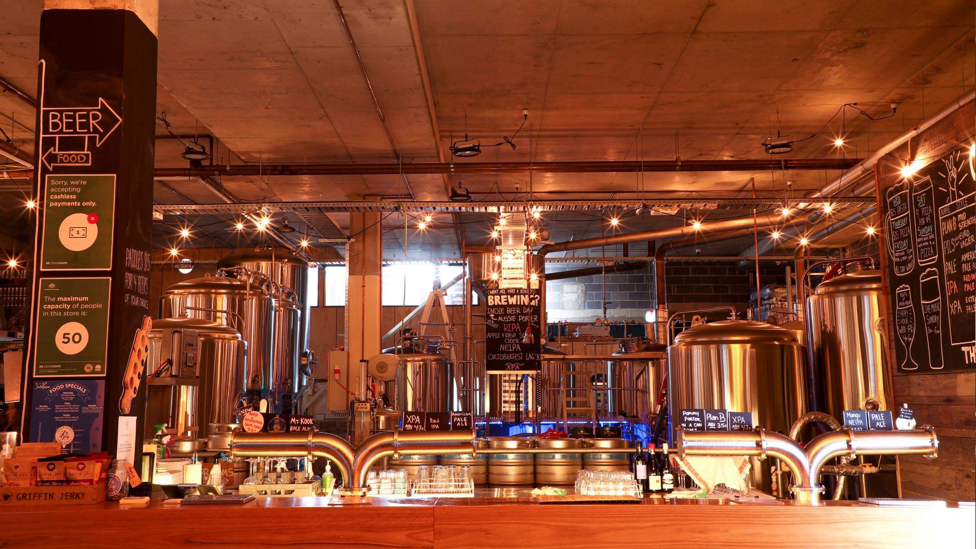 The main bar at 7th Day Brewery in Sydney.