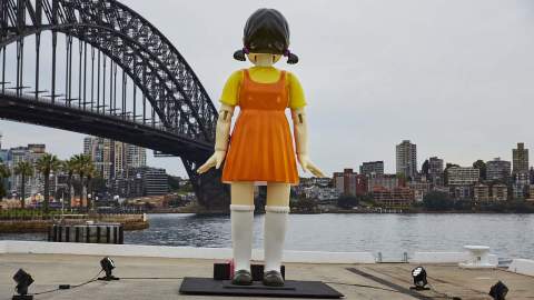 The Creepy 'Red Light, Green Light' Doll From 'Squid Game' Is Towering Over the Harbour This Weekend