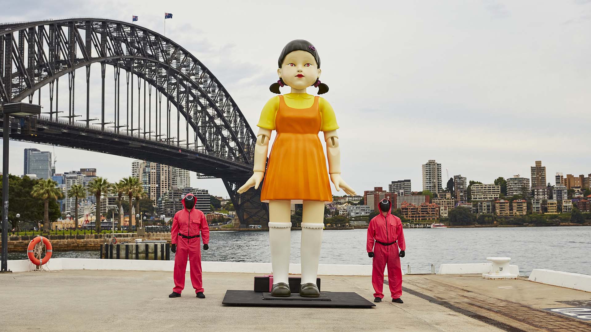 The Creepy 'Red Light, Green Light' Doll From 'Squid Game' Is Towering Over the Harbour This Weekend