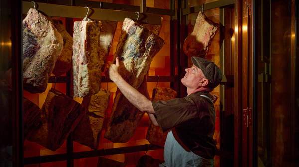 meat hanging in Victor Churchill - a butcher in melbourne's armadale