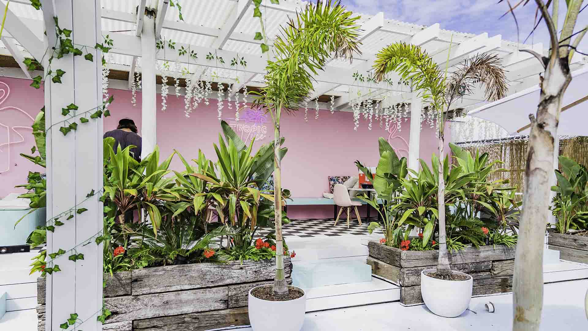 Tropic Vice Is Mermaid Beach's New Pastel-Heavy, Palm Springs and Miami-Inspired Rooftop Bar