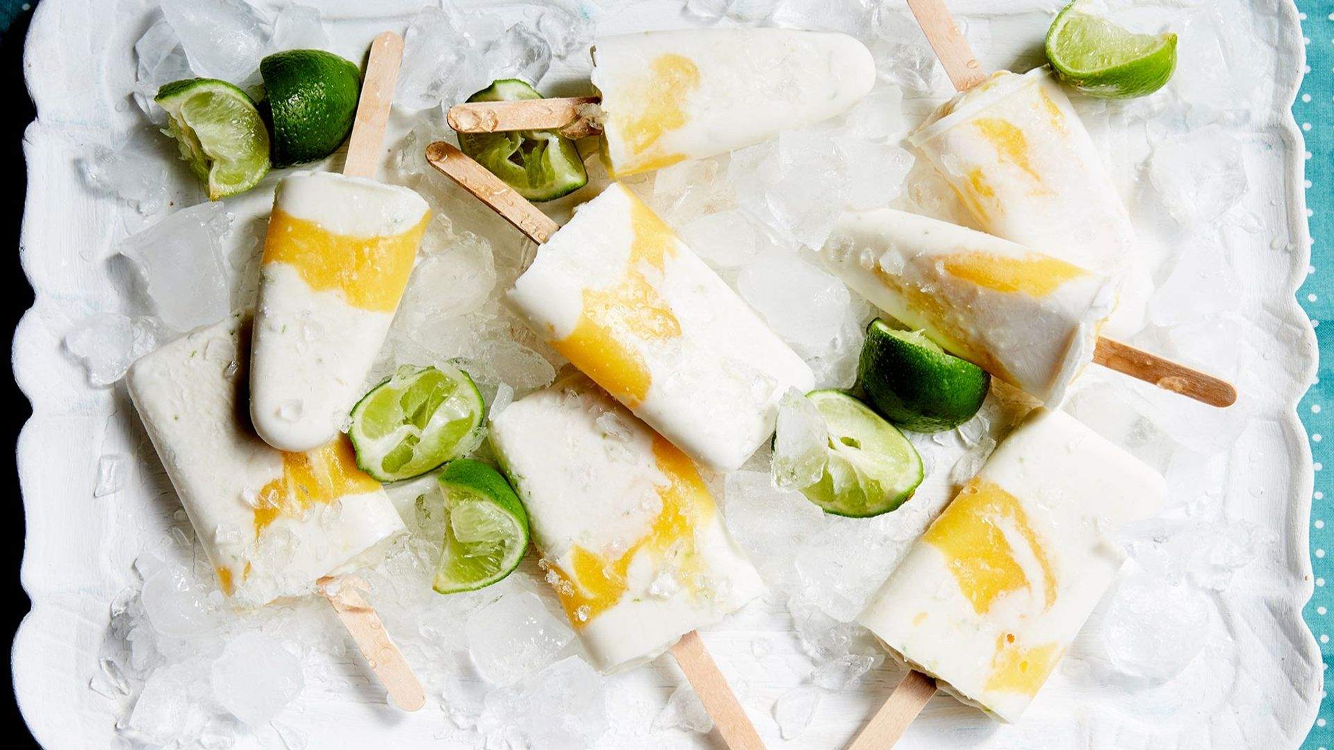 Mango, lime and coconut yoghurt popsicles