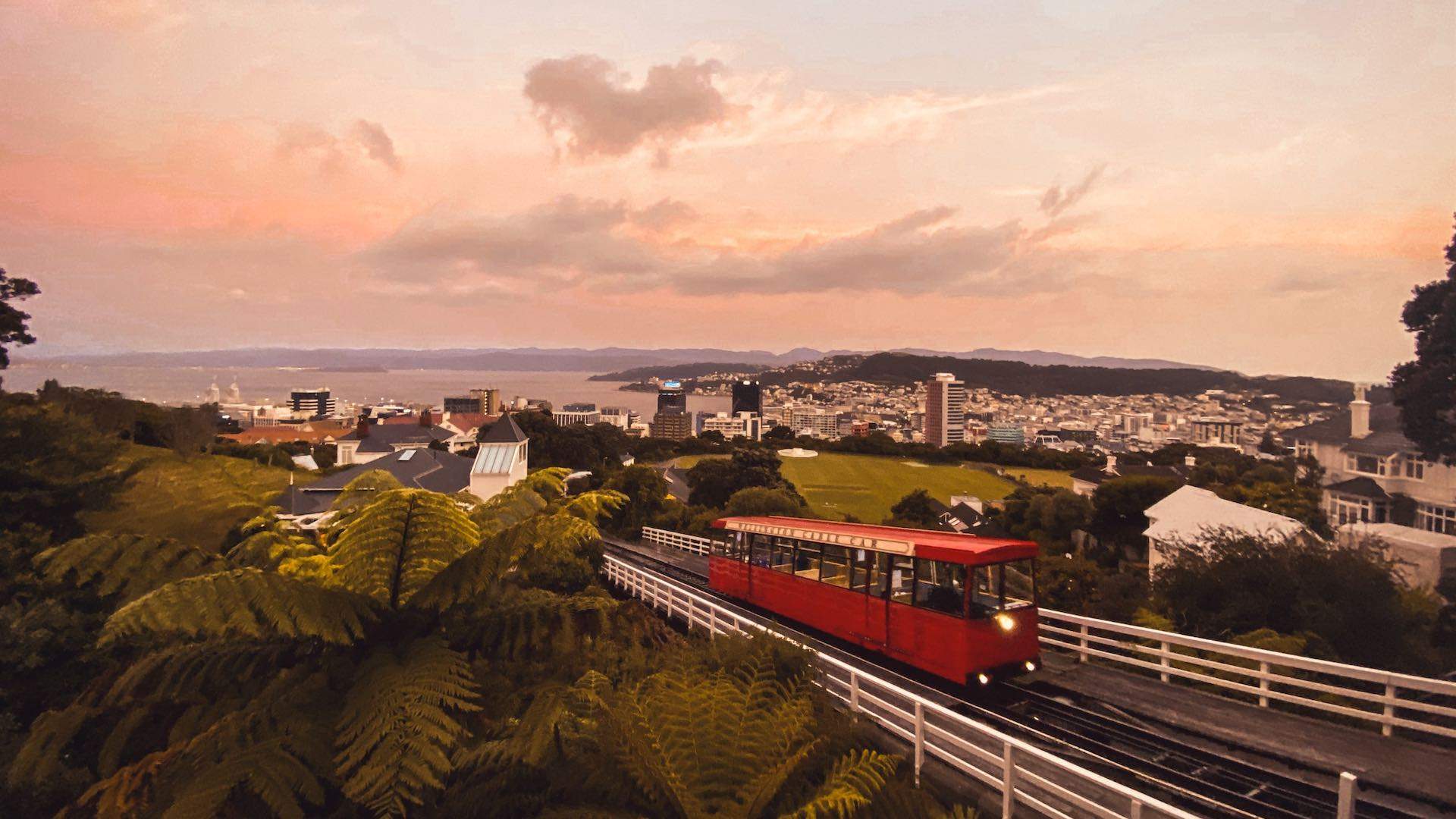 Wellington cable car at sunset