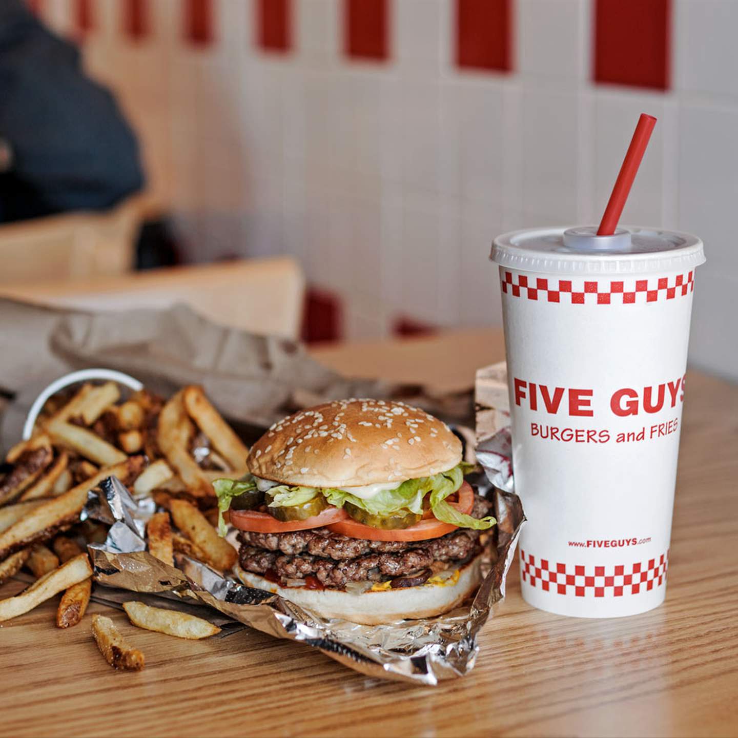 Five Guys The Shoppes at Stadium: Cheeseburger, hot dog, fries