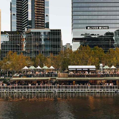 Exterior shot of floating bar Yarra Botanica