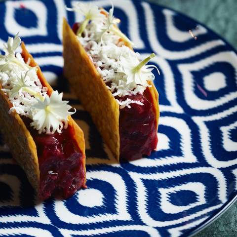 two carefully plated vegan tacos at Maydanoz in Sydney - vegan-friendly restaurant in sydney