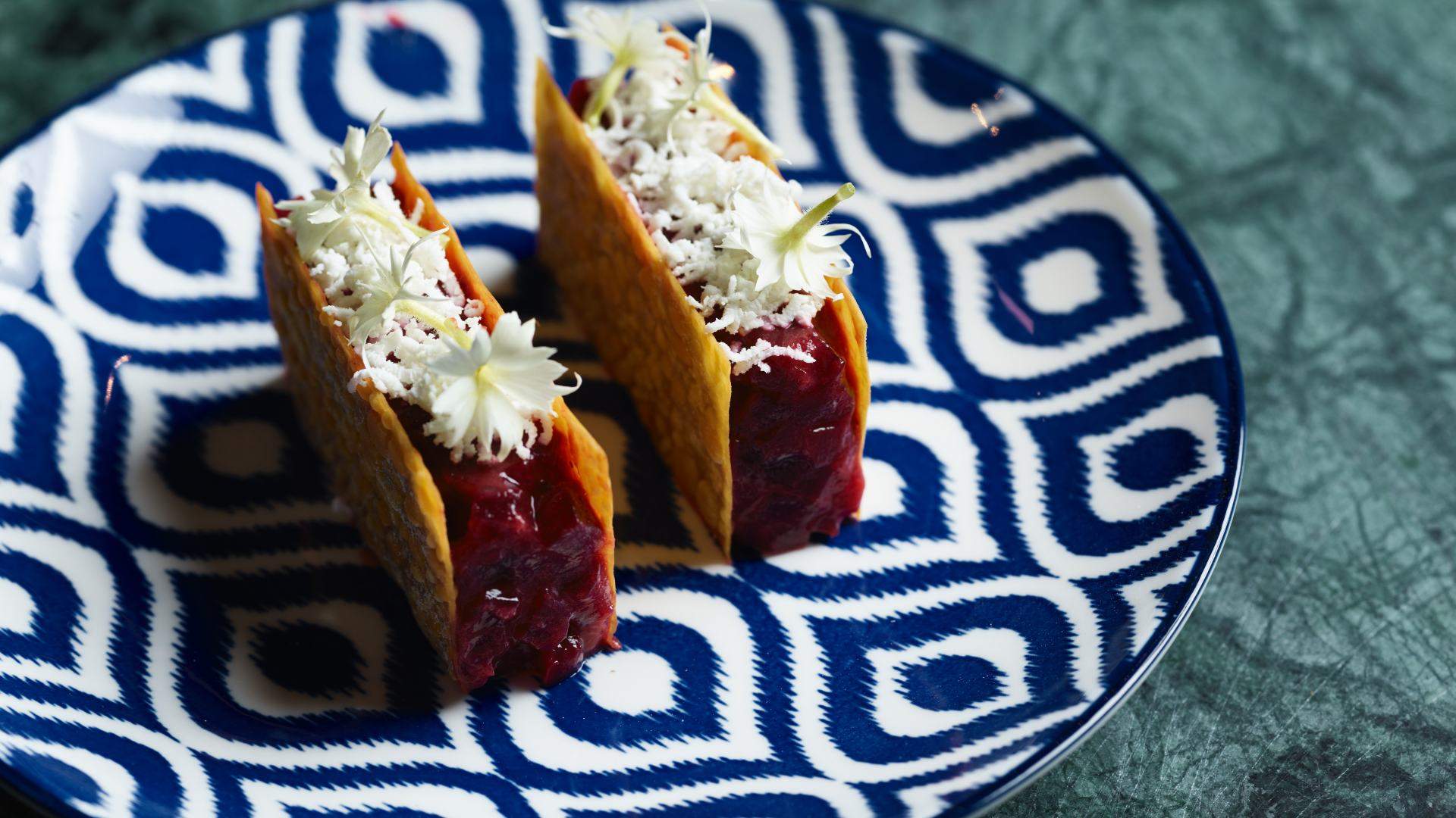 two carefully plated vegan tacos at Maydanoz in Sydney - vegan-friendly restaurant in sydney