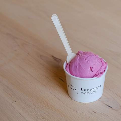 Close up of gelato in cup with soon at Hareruya - cafe melbourne.