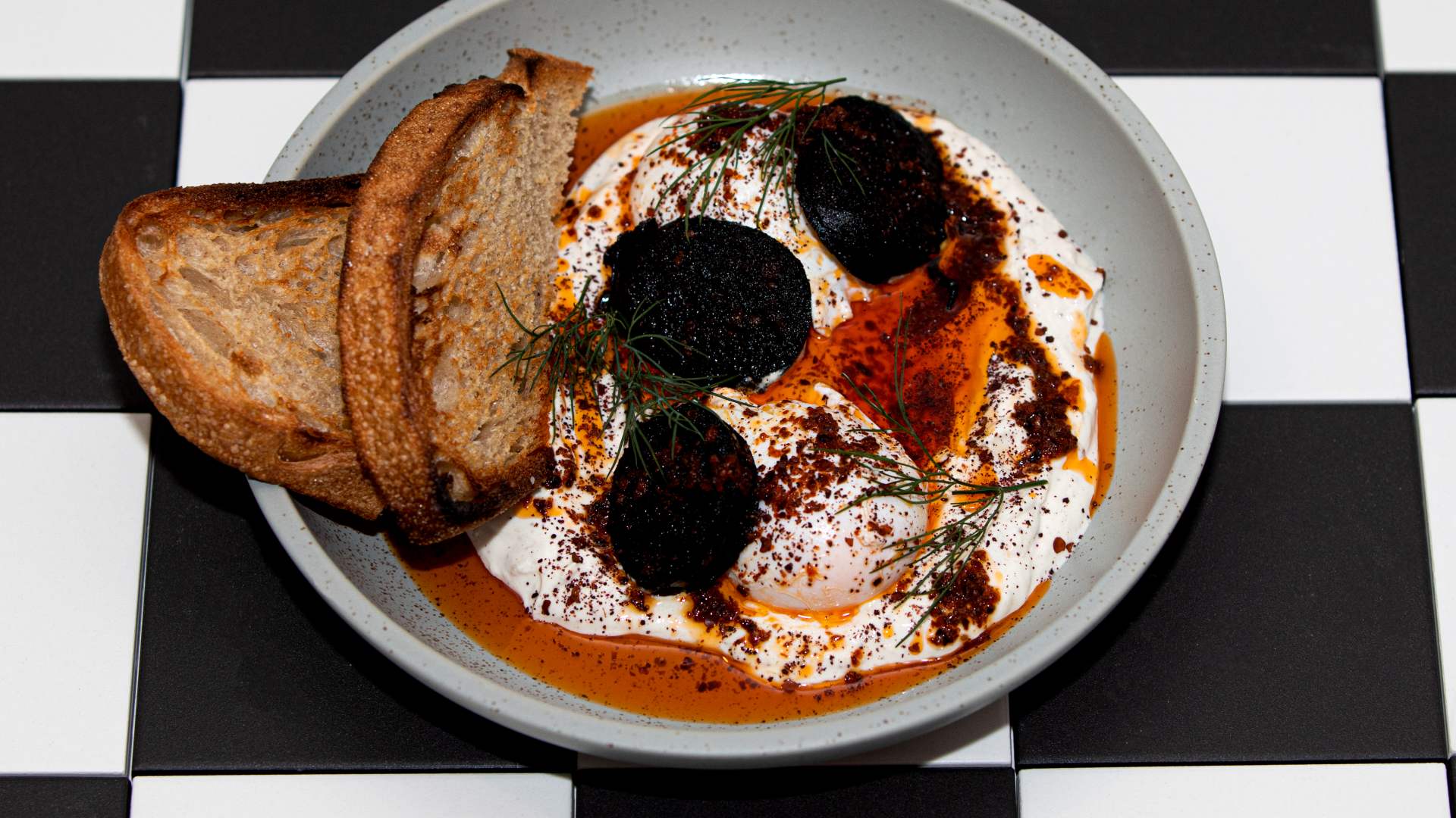 Close up of breakfast dish served at Convoy cafe in Moonee Ponds.