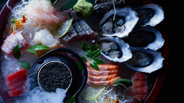 a platter with caviar, oysters and a huge selection of raw seafood from TOKO restaurant in Sydney's CBD - one of the best Japanese restaurants in Sydney