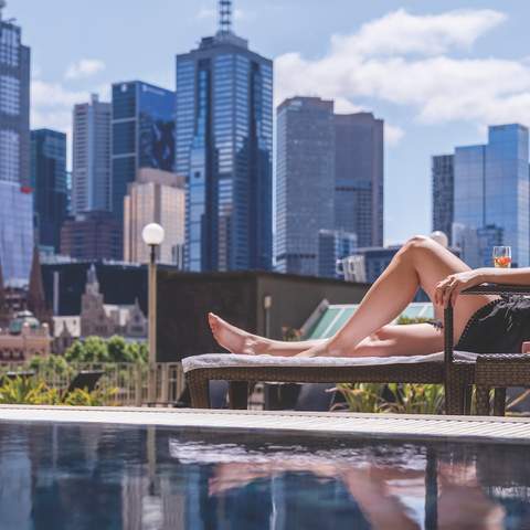 The rooftop pool at The Langham - one of the best hotels in Melbourne.