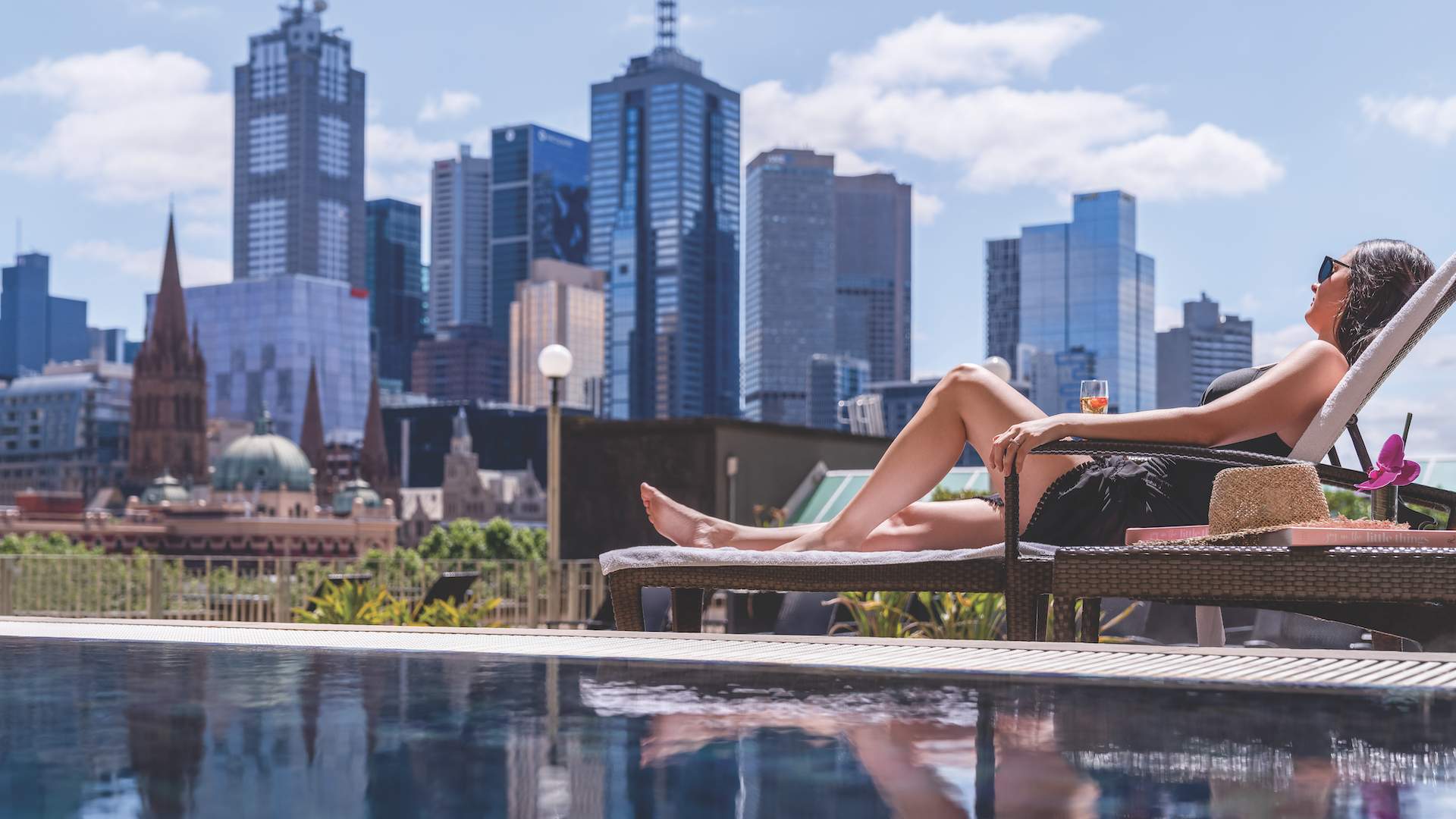The rooftop pool at The Langham - one of the best hotels in Melbourne.