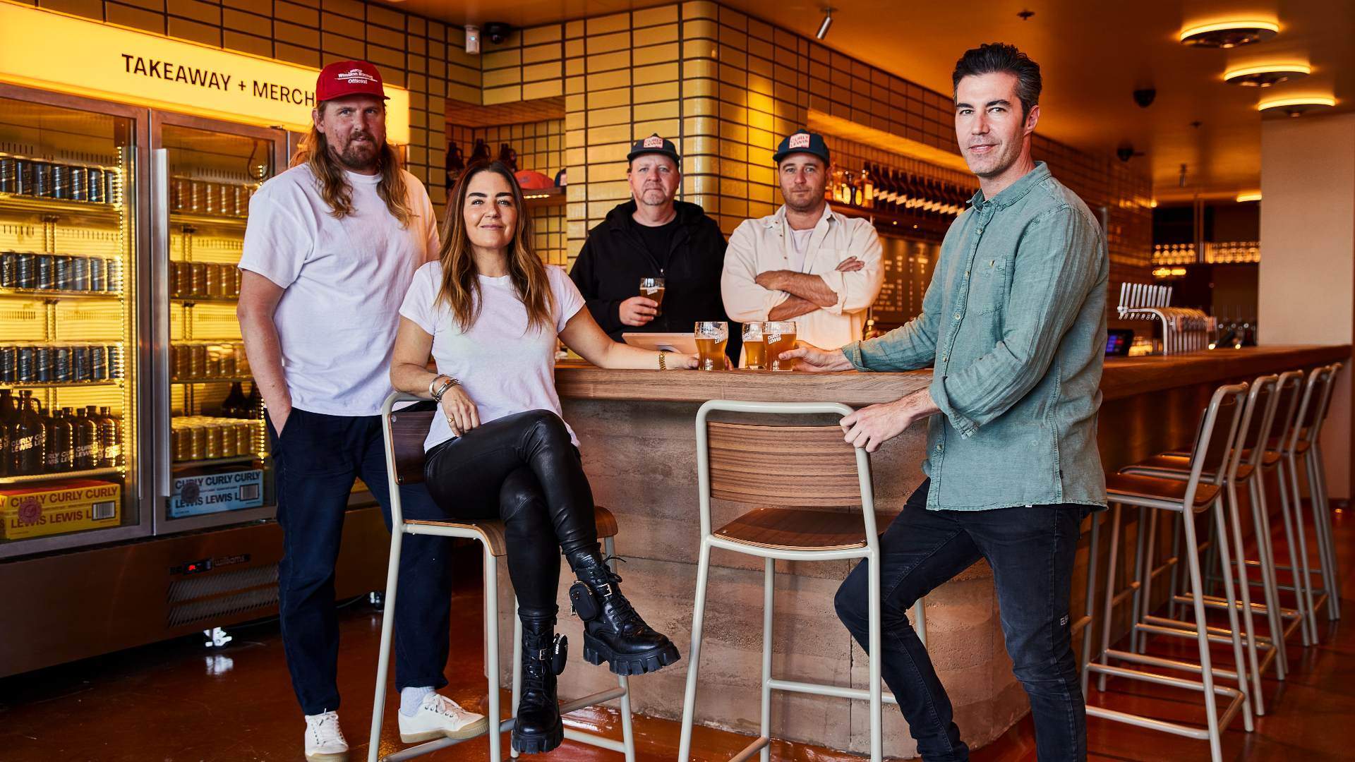 The team at the bar at Curly Lewis Brewing Co in Bondi, Sydney.