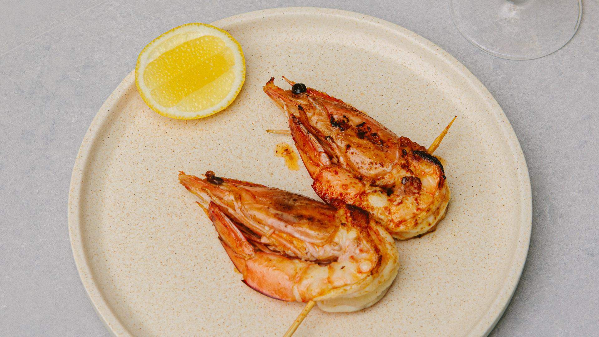Grilled prawns at Freshwater Brewing Co in Sydney. 