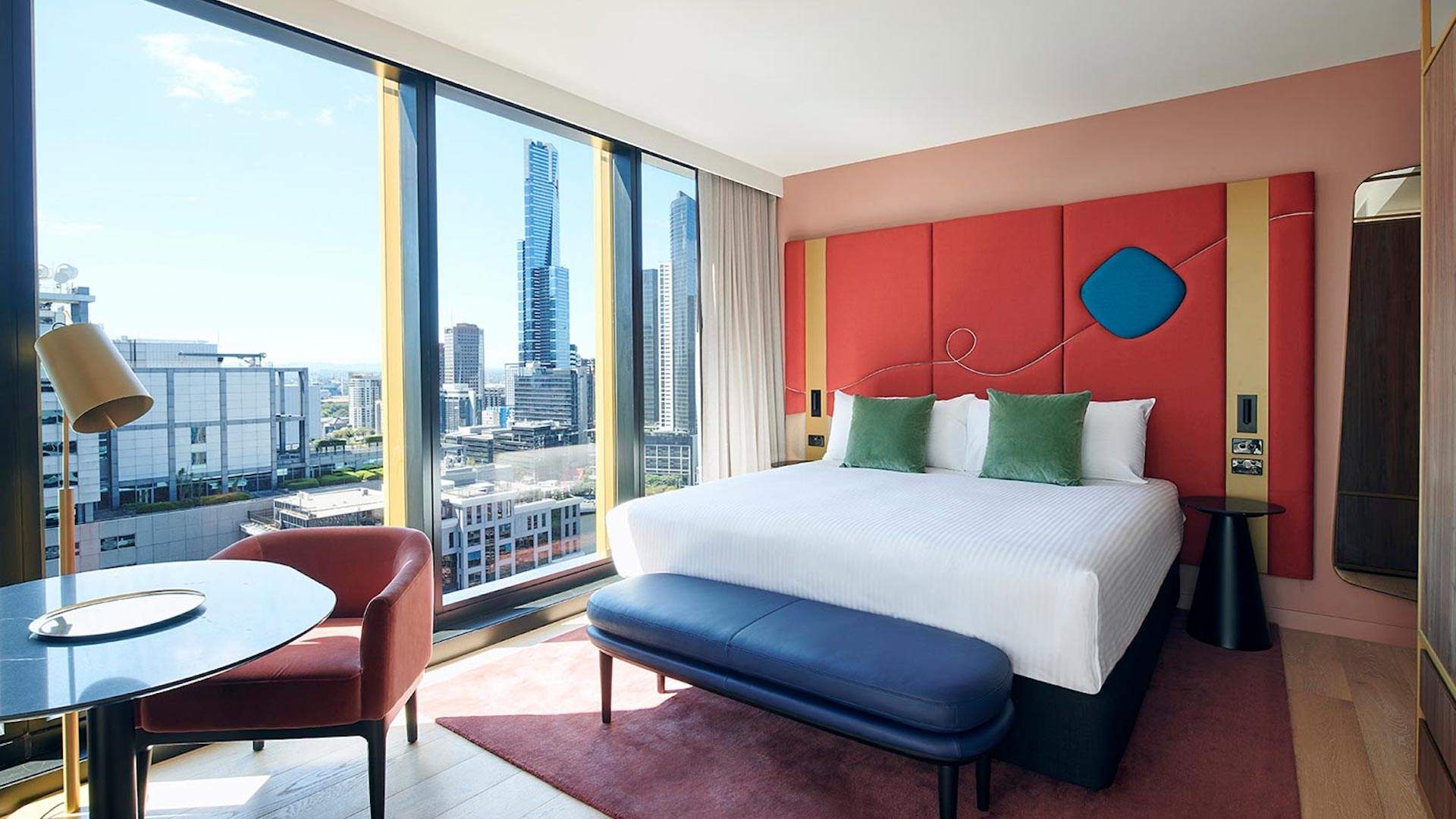 Room with city views at Quincy Hotel - one of the best hotels in Melbourne.