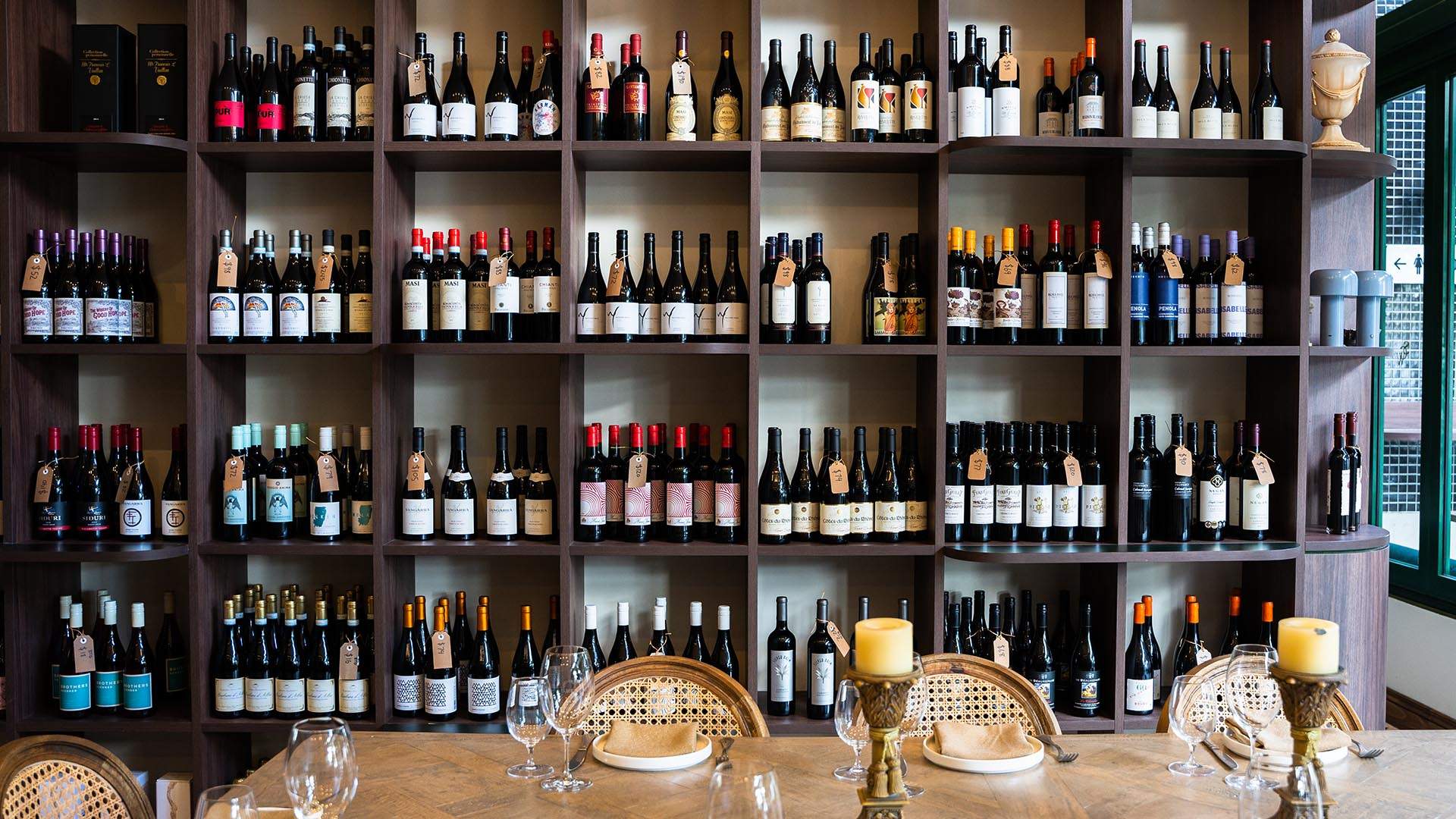 A wall of wine at South City Wine in Brisbane.