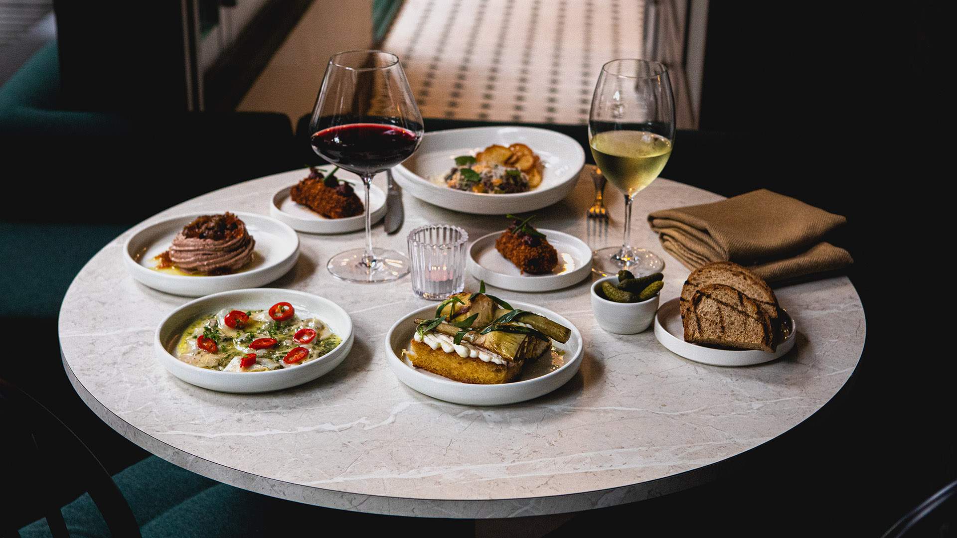 A selection of French dishes and wine at South City Wine in Brisbane.