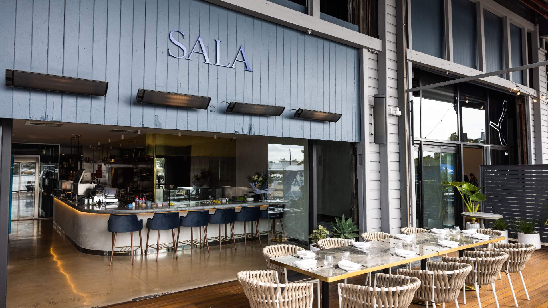 The outdoor tables at Sala - one of the best seafood restaurants in Sydney.