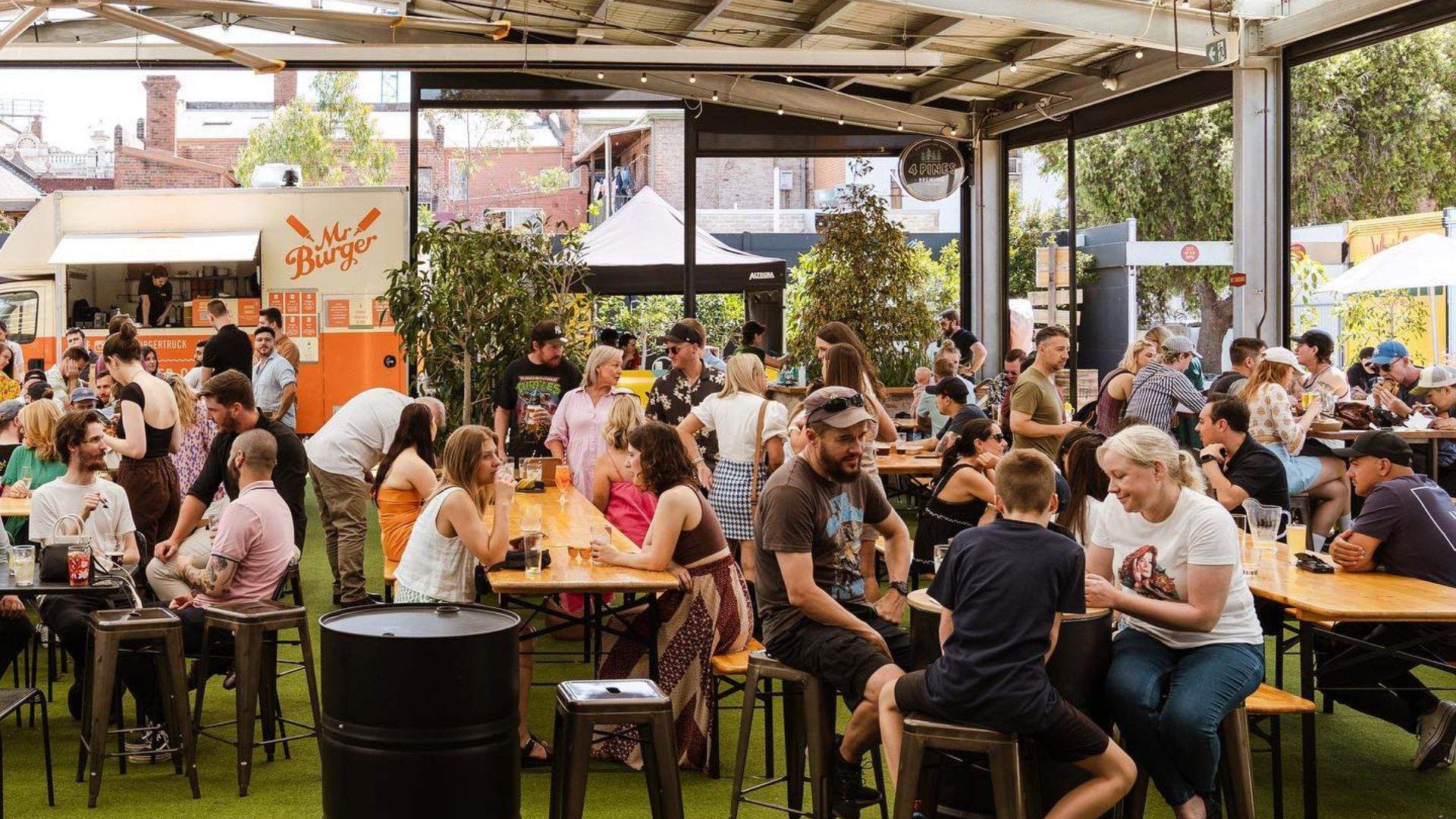 the busy beer garden at Welcome to Brunswick