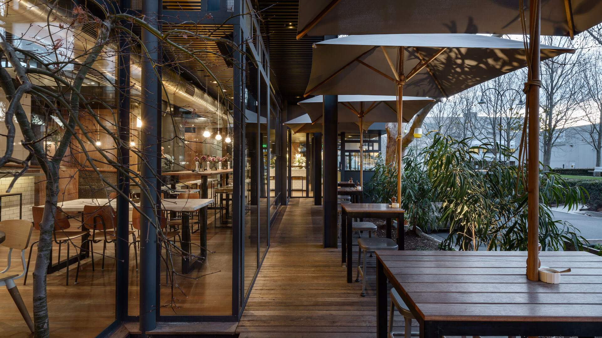 Outdoor tables at Top Paddock cafe